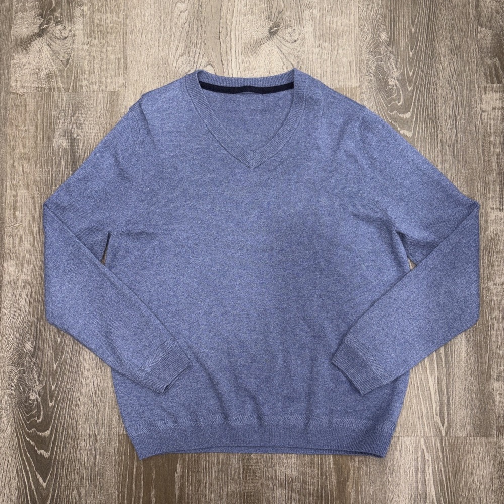 John W Nordstrom 100% Cashmere Sweater Blue V Neck Pullover Luxury Men's Medium